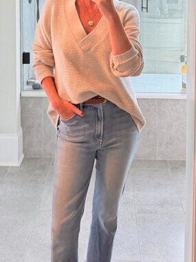Treasure & Bond Oatmeal Ribbed V-Neck Sweater, Size M